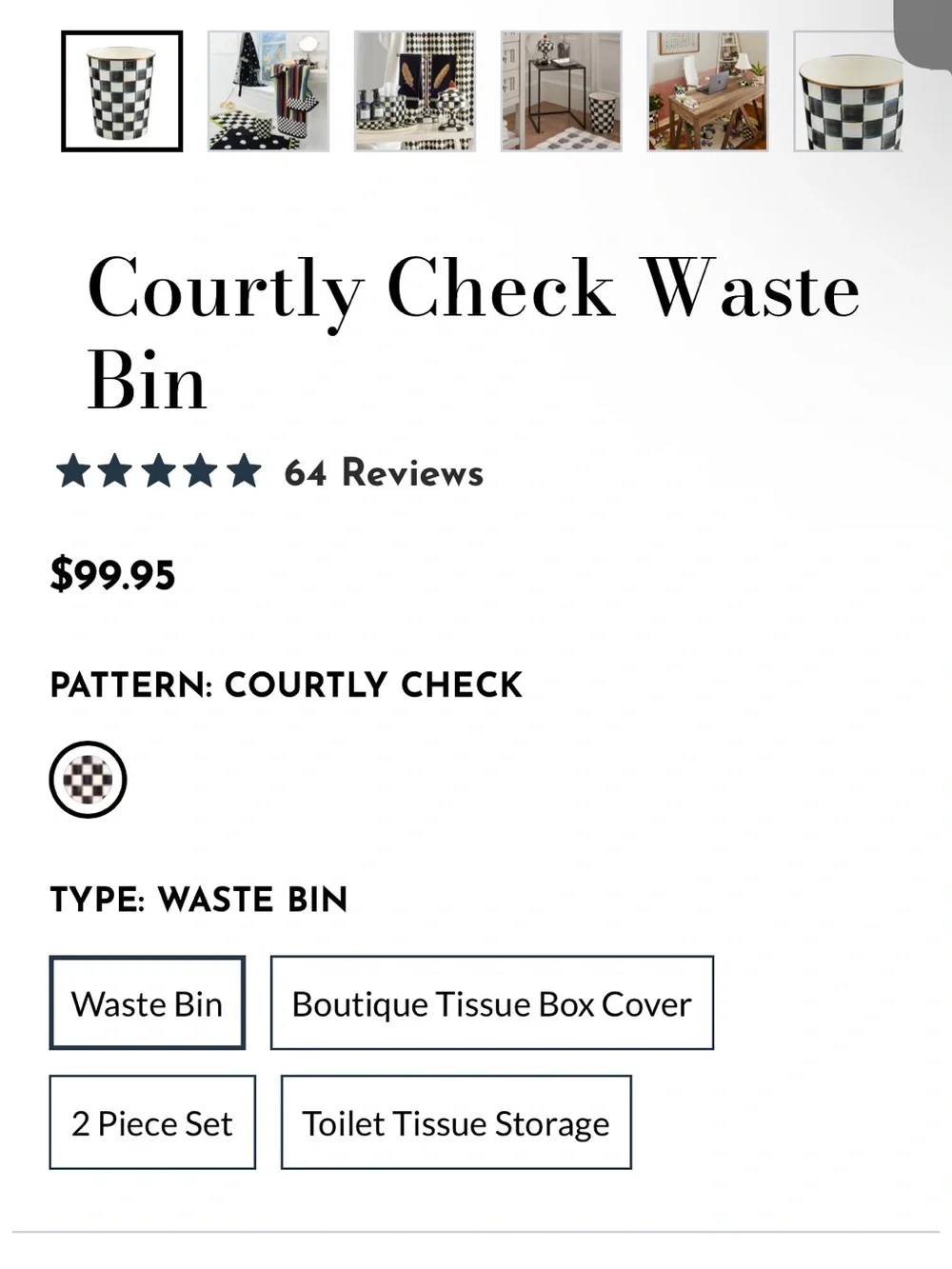 MacKenzie-Childs Courtly Check Waste Bin - Black and White